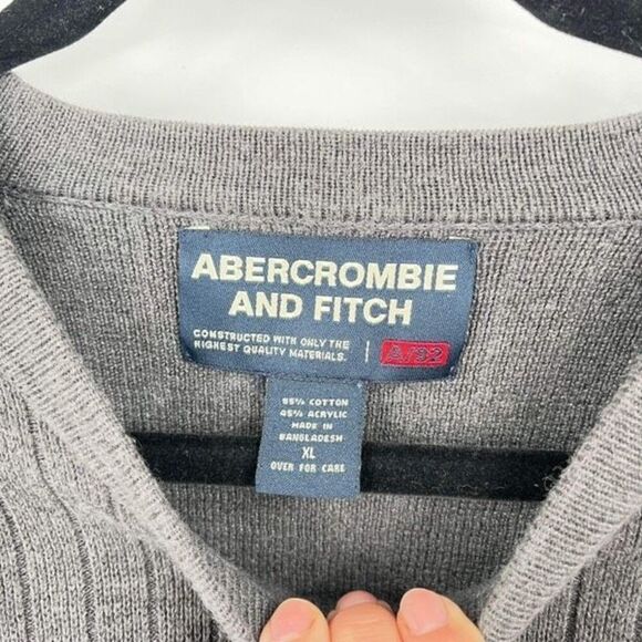 Vintage 90s Abercrombie And Fitch Mens Knit A/92 Pullover Sweatee Ribbed Gray XL - Picture 4 of 7